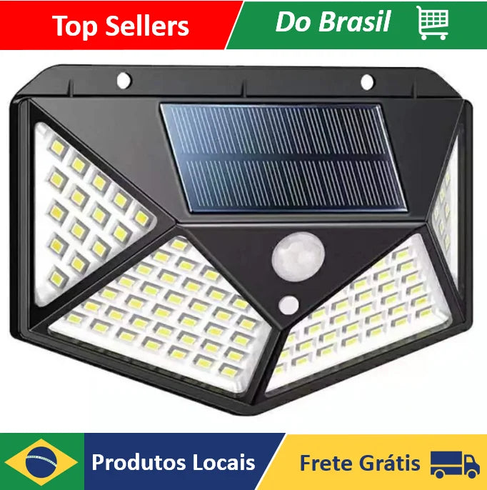 Luminária Solar com 100 LEDs e Sensor de Movimento - Energia Sustentável e Praticidade para Seu Espaço!