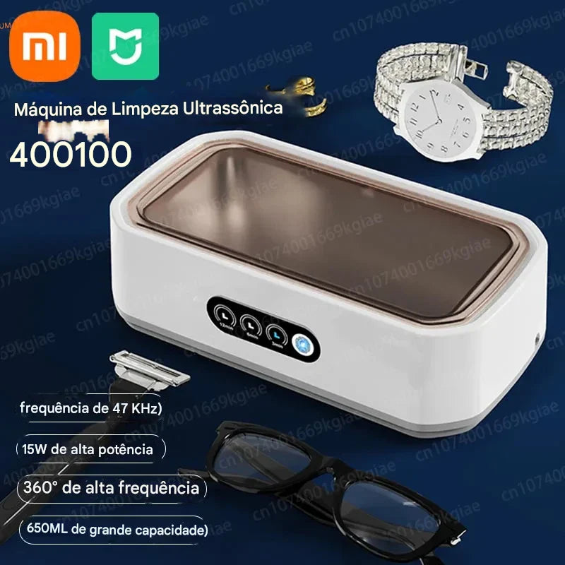 Xiaomi MIJIA Ultrasonic Cleaner 650ML — Limpeza Profissional para Joias, Óculos e Mais | Alta Potência, 3 Níveis de Ajuste