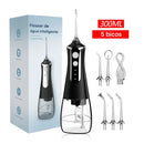 irrigador Dental Portátil com 5 Bicos – 3 Modos de Pressão, 300ml, Recarregável via USB