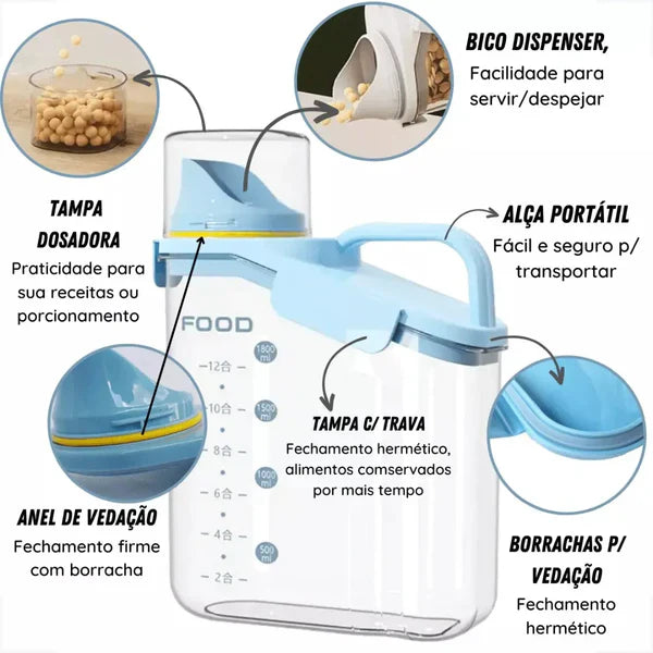 Pote Premium Hermético Copo Medidor Pezzi – Dosador e Armazenamento Prático