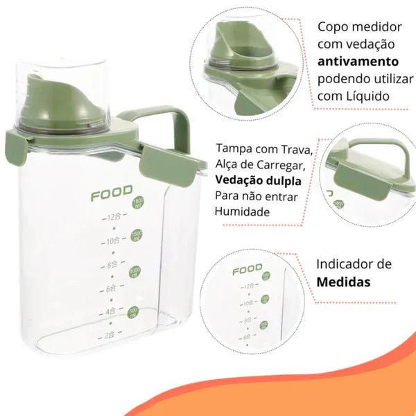 Pote Premium Hermético Copo Medidor Pezzi – Dosador e Armazenamento Prático