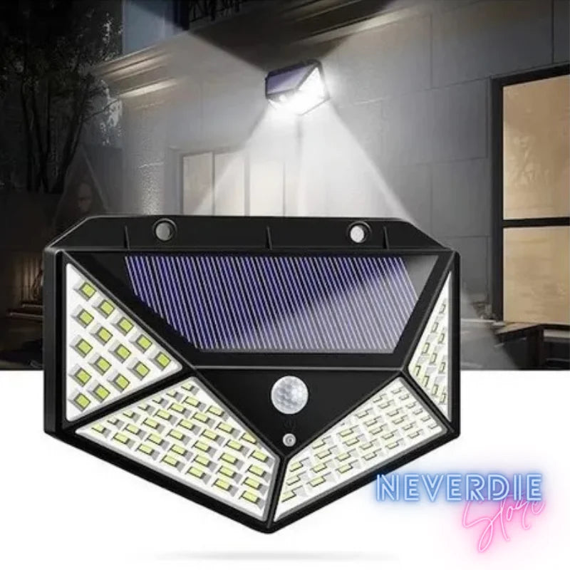Luminária Solar com 100 LEDs e Sensor de Movimento - Energia Sustentável e Praticidade para Seu Espaço!