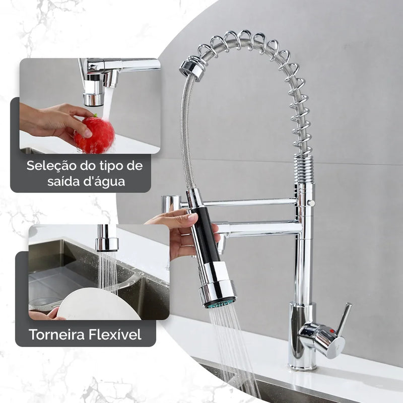 Torneira Gourmet  360° com Água Quente e Fria — Design Premium em Liga de Zinco