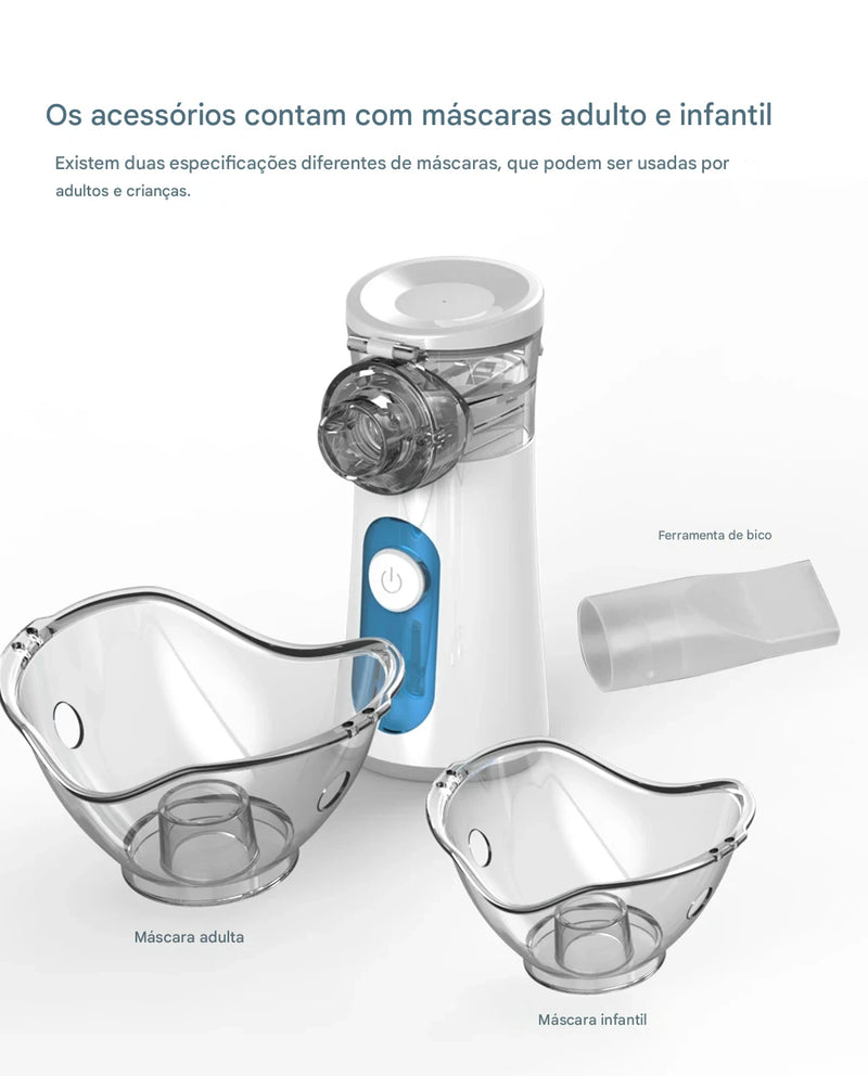 Nebulizador Portátil Mesh Silencioso com Autolimpeza –  Inalador Infantil e Adulto USB para Inalação Rápida e Eficiente