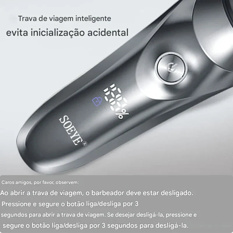 Barbeador Elétrico SOEYE 3D inteligente  – Compacto, IPX7 à Prova D’Água + Brinde