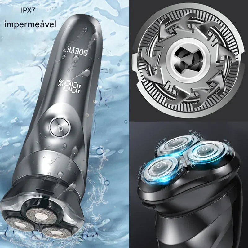 Barbeador Elétrico SOEYE 3D inteligente  – Compacto, IPX7 à Prova D’Água + Brinde