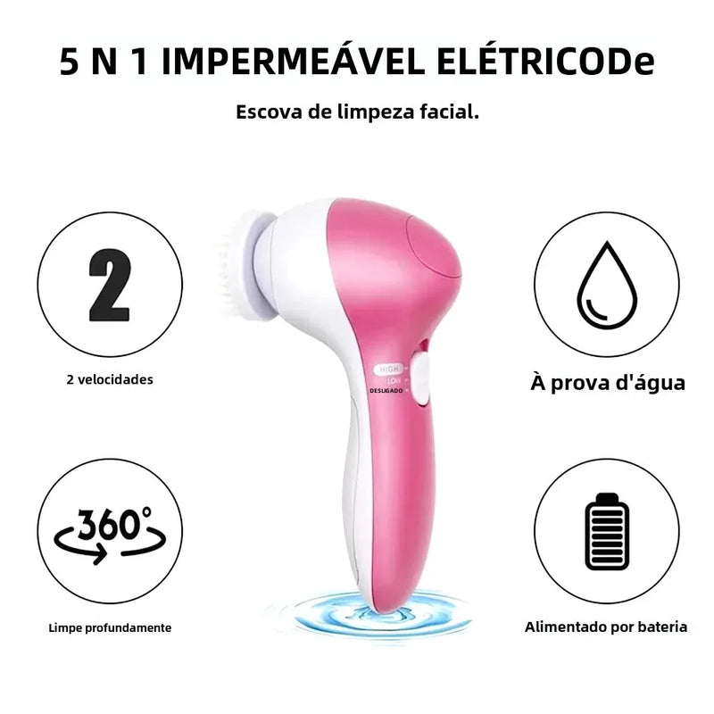Escova de Limpeza Facial Elétrica 5 em 1 – Esfoliante, Massageador, Removedor de Cravos
