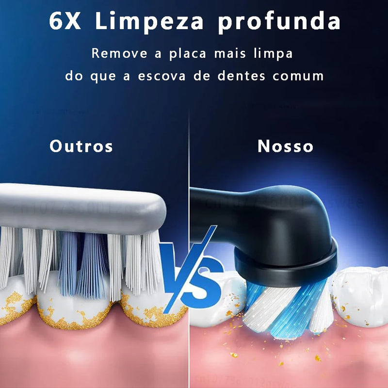 Escova Elétrica Recarregável 360° – Limpeza Profunda com 8 Cabeças + Timer Inteligente | À Prova d’Água
