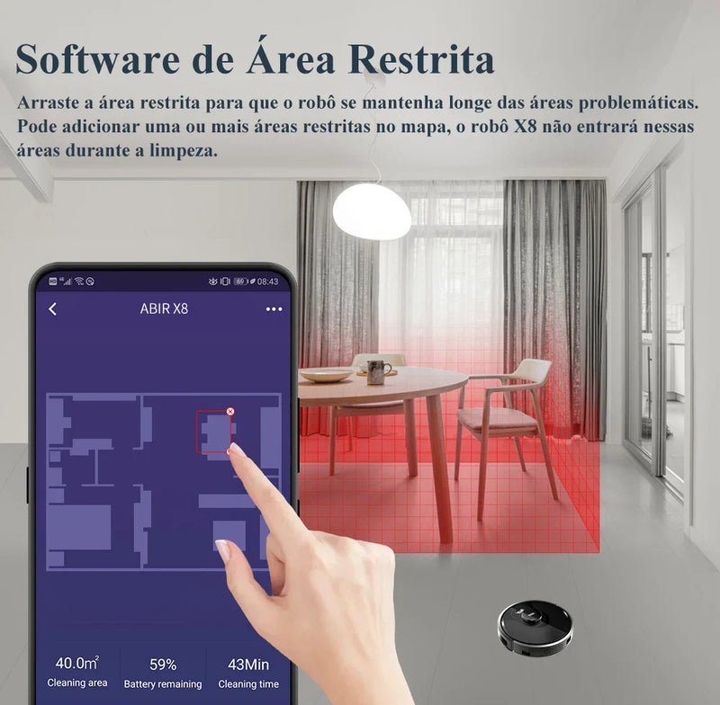 Robô Aspirador Inteligente X8 com Laser Lidar, Sucção 6500Pa, Mop, UV, Wi-Fi e Controle por App