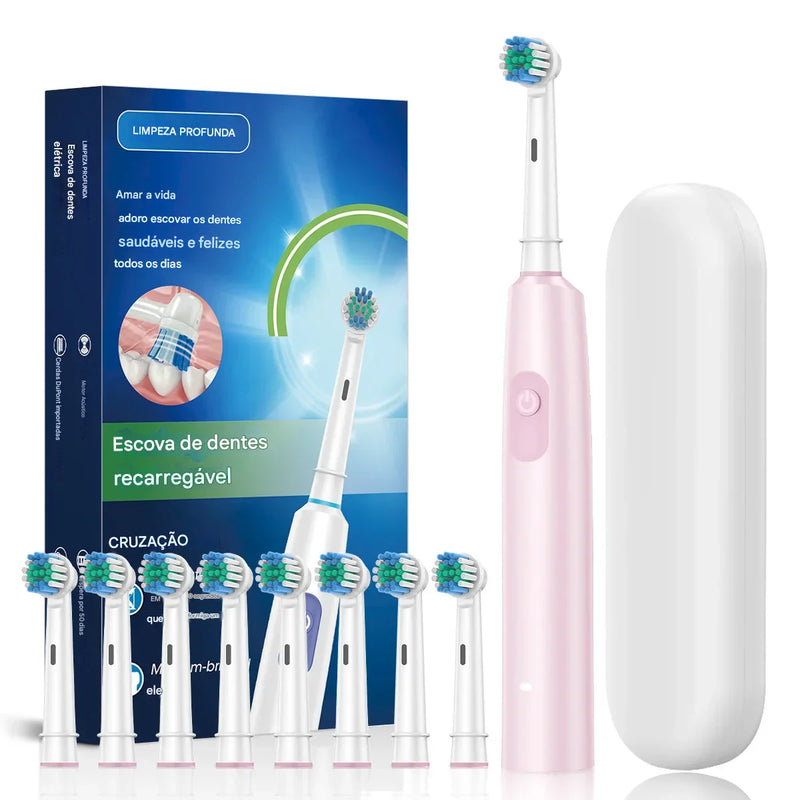 Escova Elétrica Recarregável 360° – Limpeza Profunda com 8 Cabeças + Timer Inteligente | À Prova d’Água