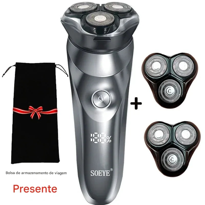 Barbeador Elétrico SOEYE 3D inteligente  – Compacto, IPX7 à Prova D’Água + Brinde