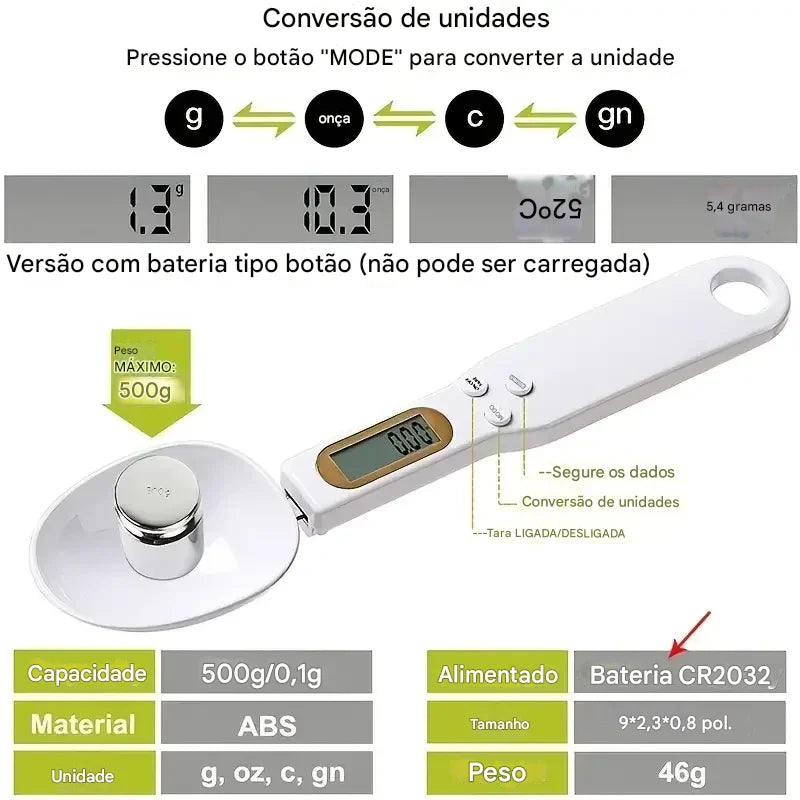 A Colher que Mede Tudo: Precisão Digital de 0.1g a 500g para Café, Suplementos e Receitas Fit – Com Tela LCD