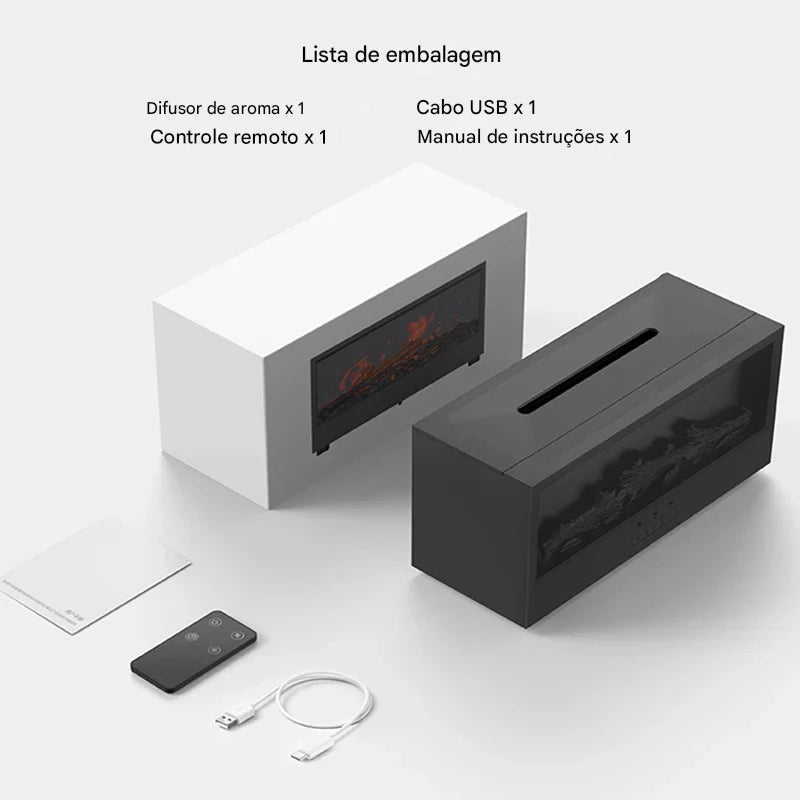 Lareira Mística™ — Umidificador Premium com Efeito Chamas, Aromaterapia e Controle Remoto | Toque de Luxo e Bem-Estar no Seu Ambiente
