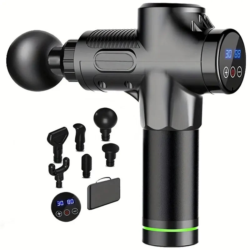 Pistola de Massagem Muscular Premium com Tela Touch + 2 Brindes Exclusivos – Alívio Profundo e Relaxamento em Minutos | Recarga USB