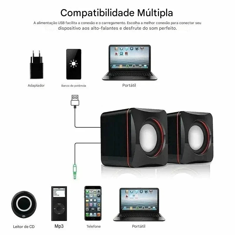 Mini Alto-Falante 2.0 USB 6W - Som Potente e Compacto para Seu Laptop