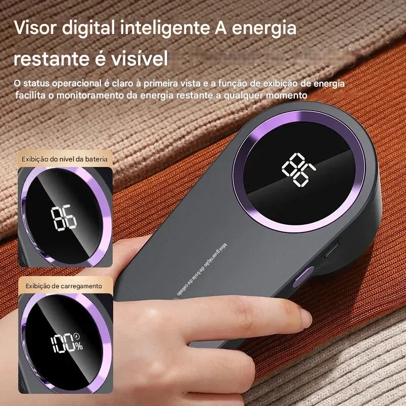 Limpador Elétrico de Pelos de Roupas com Tela LED Digital e Carregamento USB — Remove Fiapos e Bolinhas Instantaneamente!