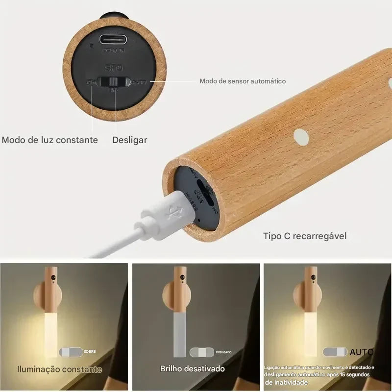 Luminária LED Inteligente com Sensor de Movimento: Iluminação Automática e Recarregável para Sua Casa