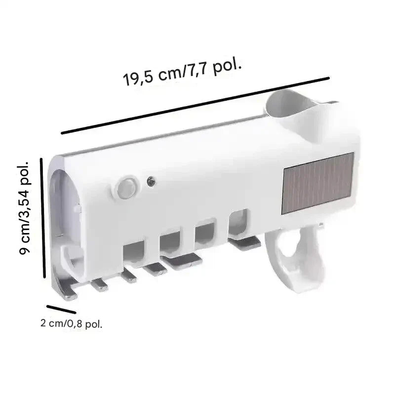 Suporte de Escova de Dente com Esterilizador UV Solar e Dispensador Automático de Pasta de Dente – Acessório de Banheiro para Higiene e Comodidade