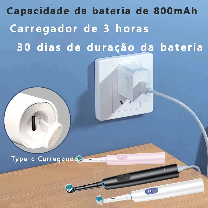 Escova Elétrica Recarregável 360° – Limpeza Profunda com 8 Cabeças + Timer Inteligente | À Prova d’Água