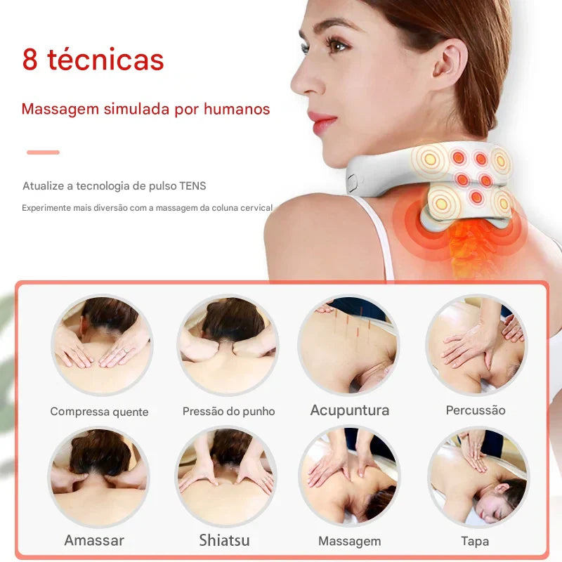 Massageador Cervical Inteligente – Alívio Instantâneo com Calor e Vibração 🔥Queima de estoque!🔥
