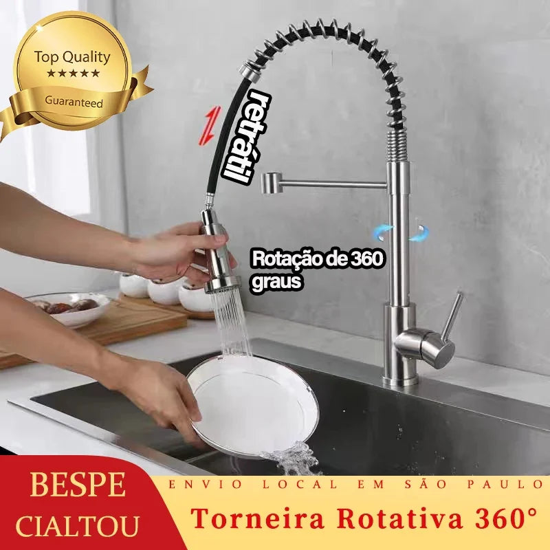 Torneira Gourmet  360° com Água Quente e Fria — Design Premium em Liga de Zinco