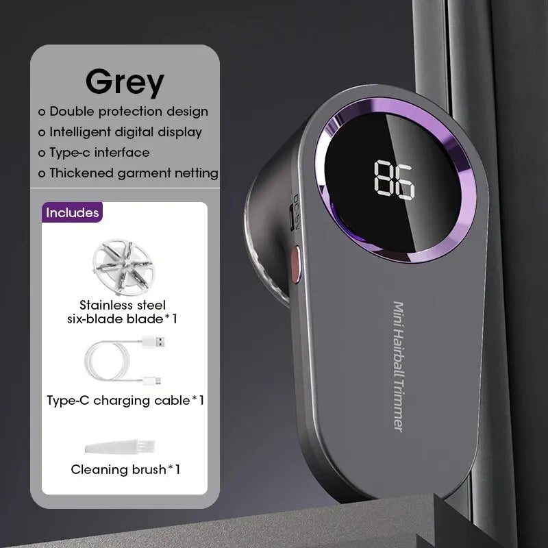 Limpador Elétrico de Pelos de Roupas com Tela LED Digital e Carregamento USB — Remove Fiapos e Bolinhas Instantaneamente!