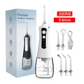 irrigador Dental Portátil com 5 Bicos – 3 Modos de Pressão, 300ml, Recarregável via USB