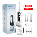 irrigador Dental Portátil com 5 Bicos – 3 Modos de Pressão, 300ml, Recarregável via USB