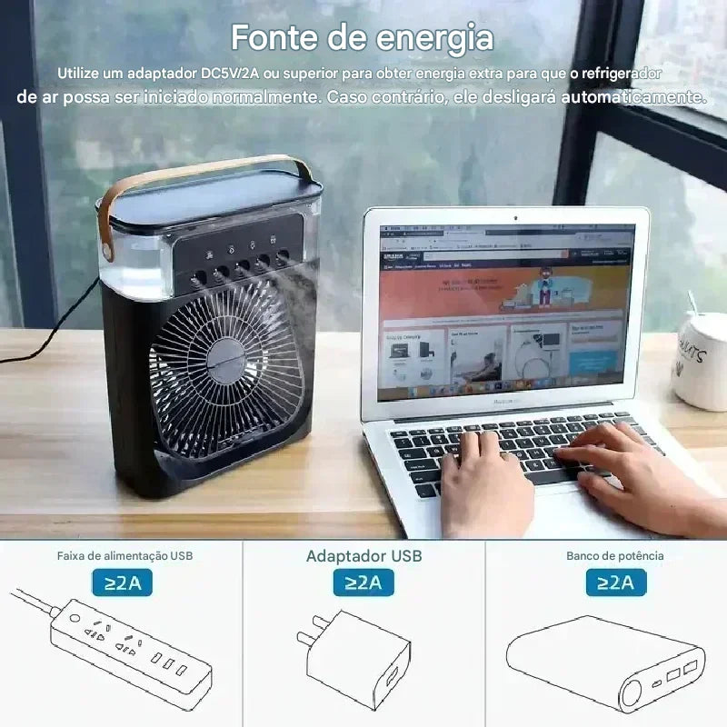 Mini Ar-Condicionado 3 em 1 | Gela, Umidifica e Ilumina Luz LED Ventix Max | QUEIMA ESTOQUE 🔥