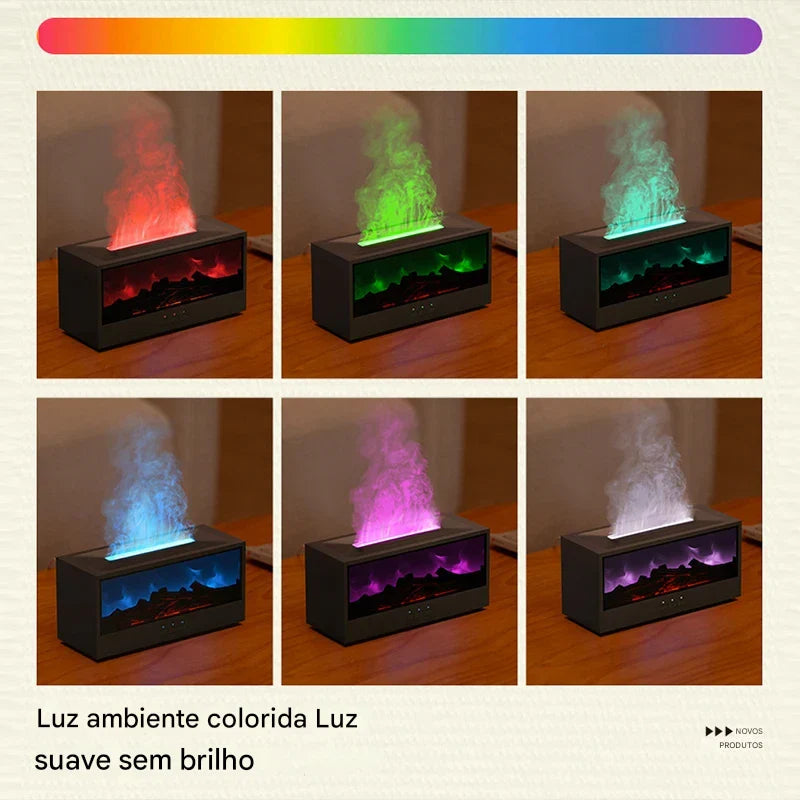 Lareira Mística™ — Umidificador Premium com Efeito Chamas, Aromaterapia e Controle Remoto | Toque de Luxo e Bem-Estar no Seu Ambiente