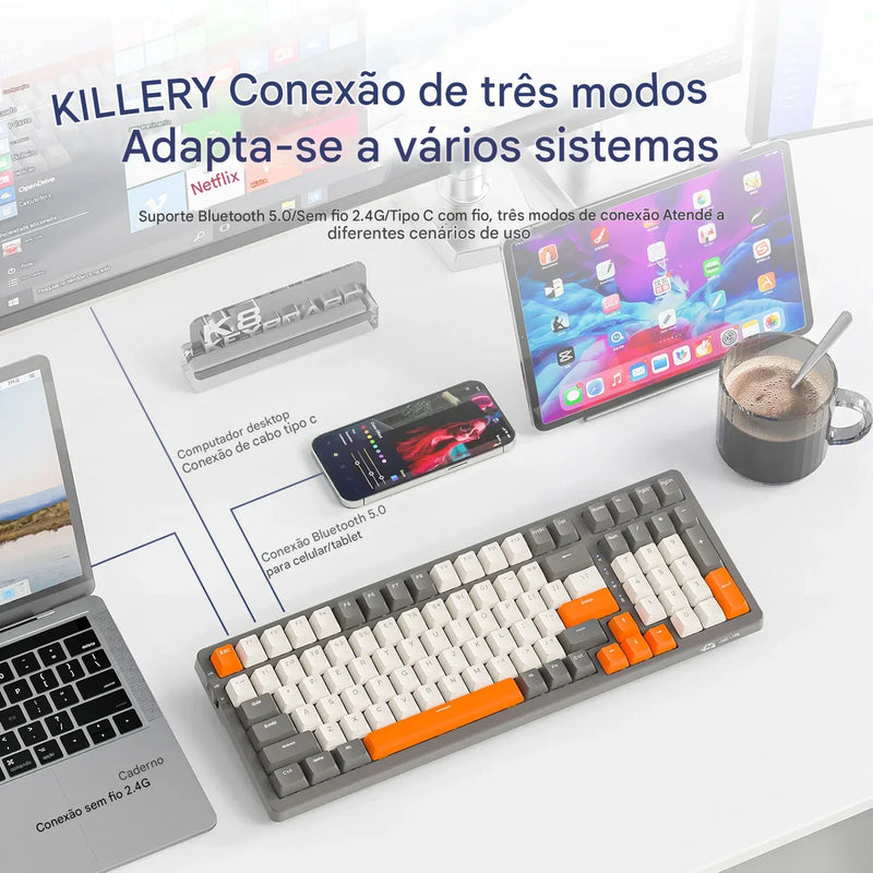 Teclado Mecânico sem fio K8 Pro™ — Performance Máxima + Iluminação Multicolor