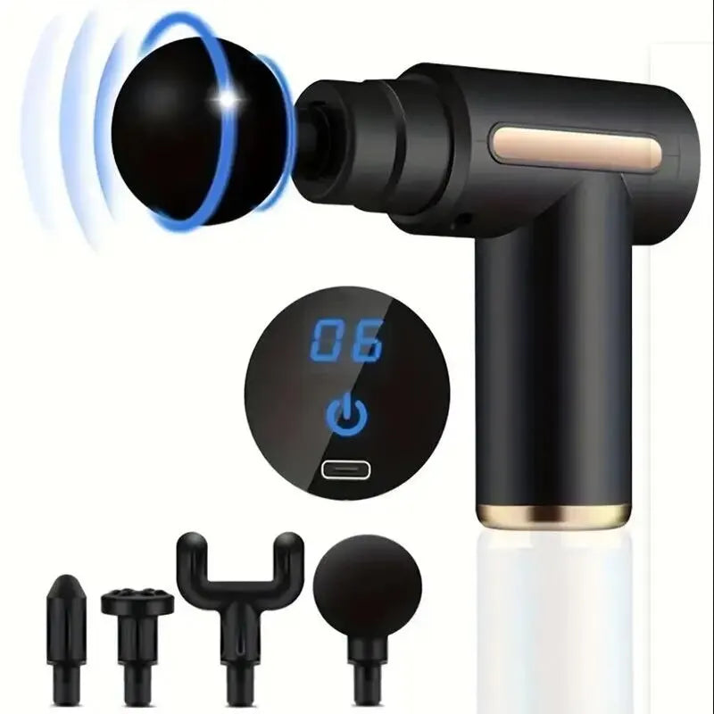Pistola de Massagem Muscular Premium com Tela Touch + 2 Brindes Exclusivos – Alívio Profundo e Relaxamento em Minutos | Recarga USB