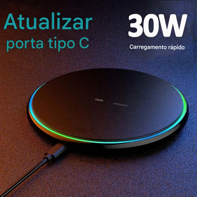 Carregador Sem Fio 30W Ultra Rápido + Brinde