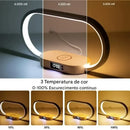 Luminária de Mesa Touch com Carregador Sem Fio 10W, Relógio Digital e Porta USB