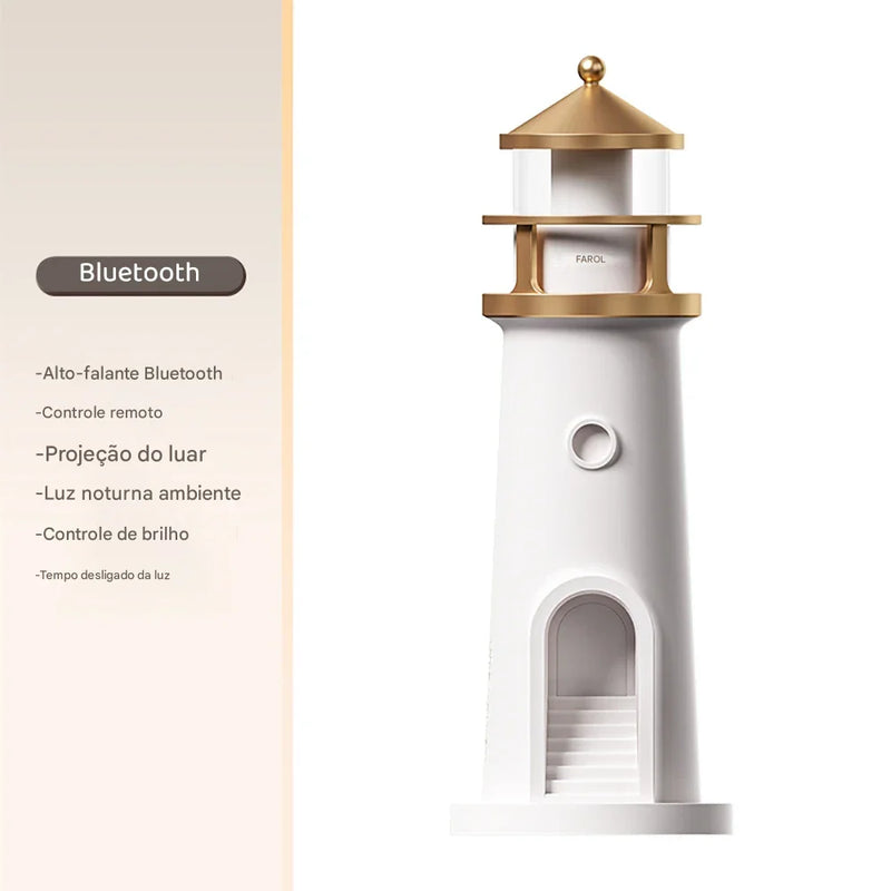 Moon Lighthouse™ – Luminária Noturna com Projeção Lunar, Sensor de Movimento, Música Bluetooth e Controle de Luz