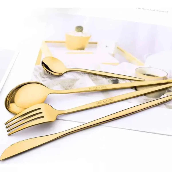 Conjunto de talheres dourados luxuoso com 24 peças + caixa de presente