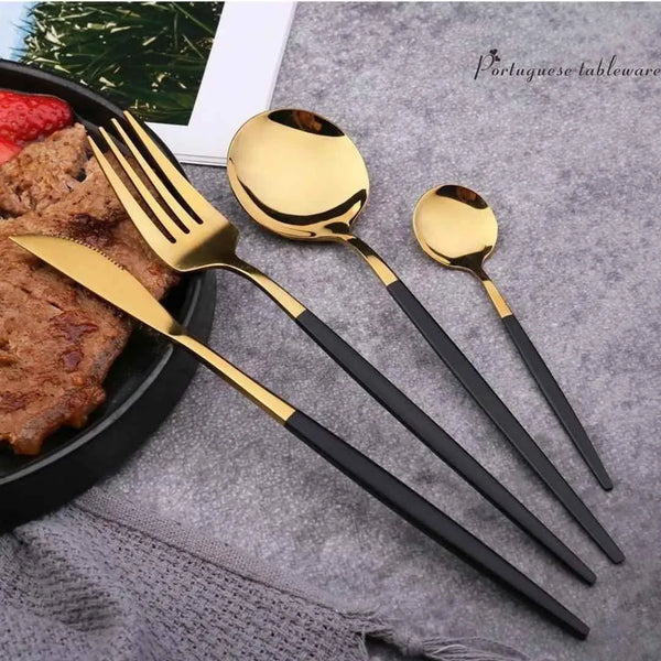Conjunto de talheres dourados luxuoso com 24 peças + caixa de presente