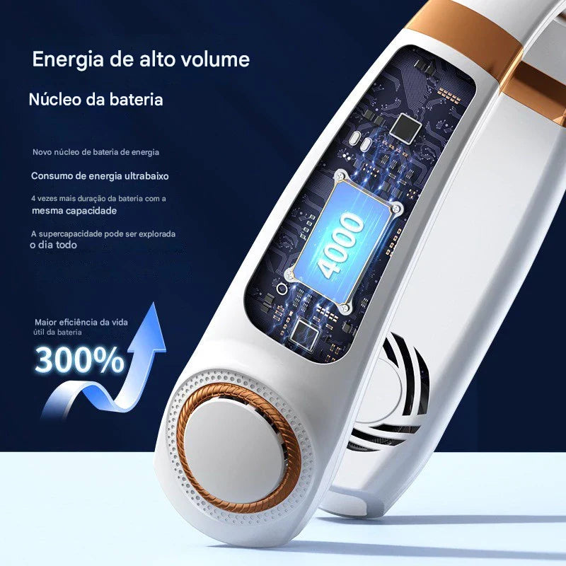 Ventilador Portátil de Pescoço 2025 | Sem Hélices, Recarregável e com Display Digital